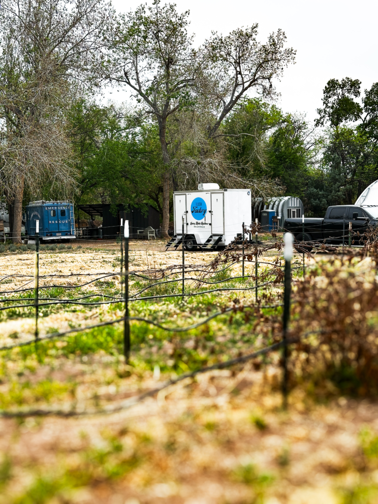 Restroom trailer delivered to a rural farm property in New Mexico